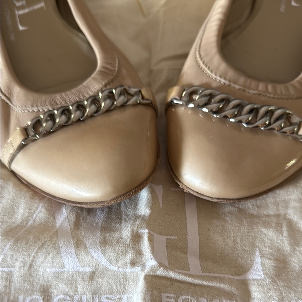 AGL Cream With Silver Chain-Embellished Flats for Effortless Style